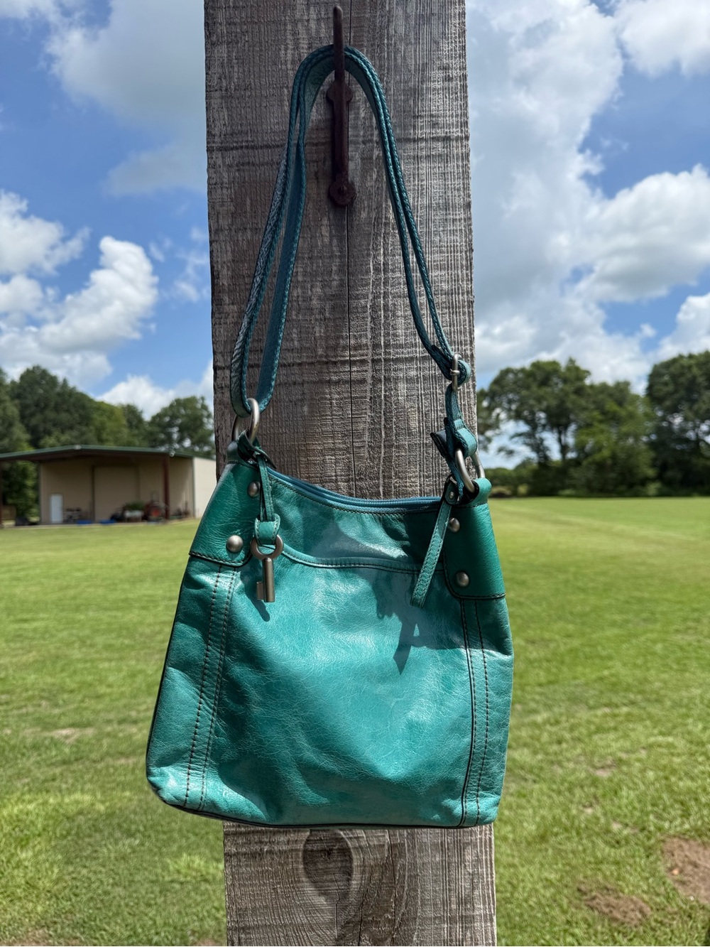Fossil Teal Leather Crossbody Bag
